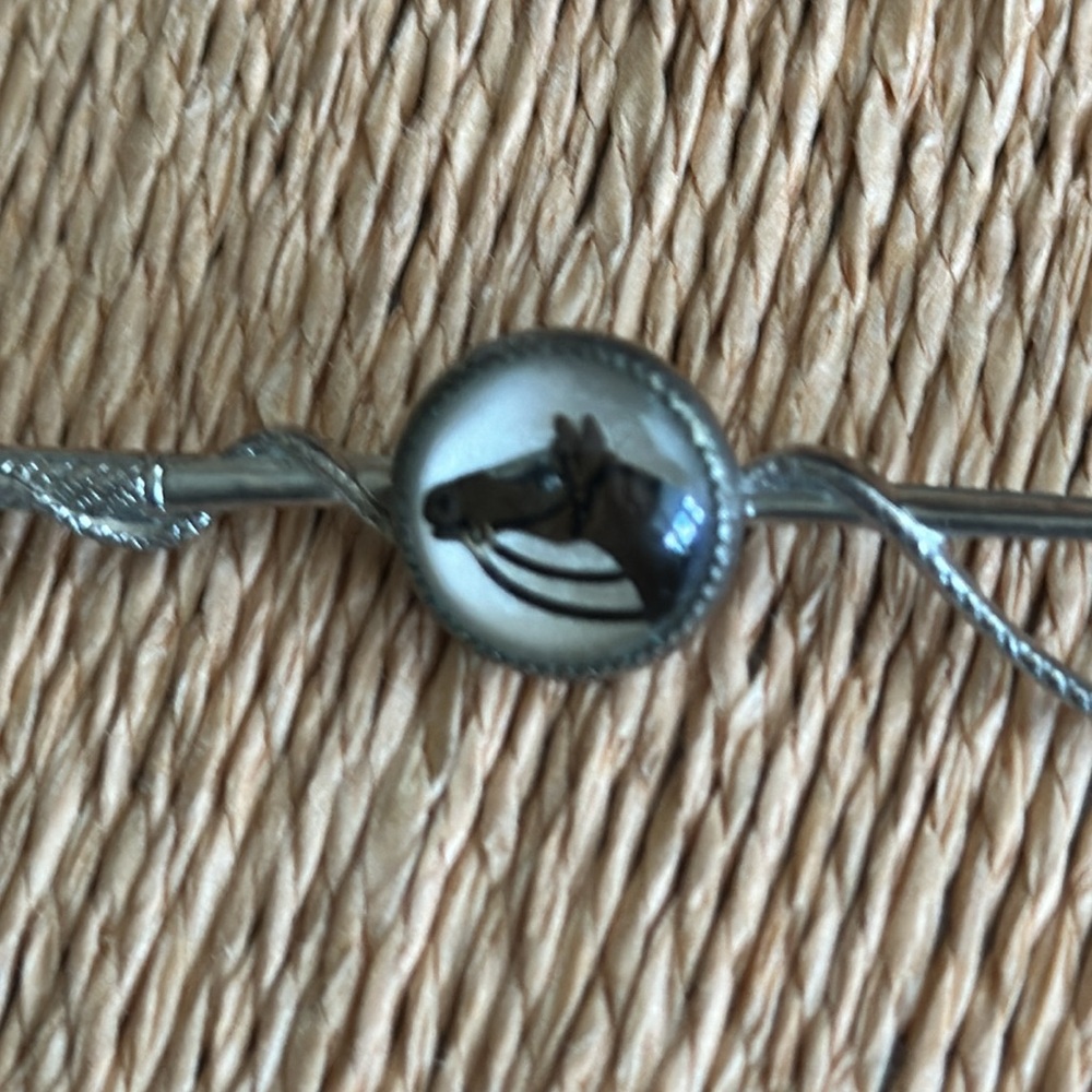 Vintage horse and riding crop Reverse painting equestrian silver tone brooch - Picture 8 of 10